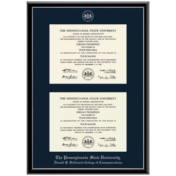 #102 Donald P. Bellisario College of Communications double diploma frame Onexa Silver (Black)
